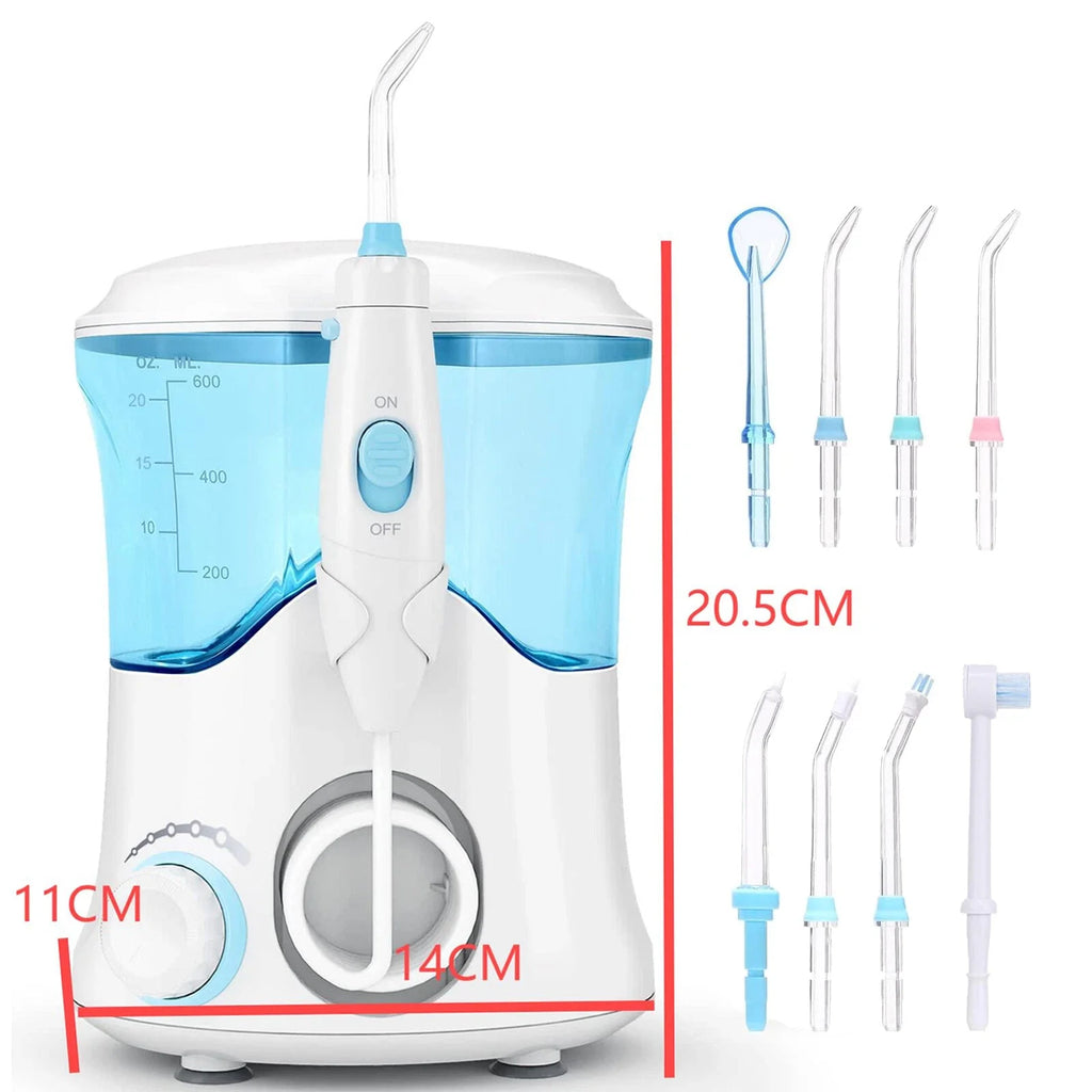 Water Flossing Oral Irrigator 600ML Dental Cleaner 10 Adjust Pressure 8Tips